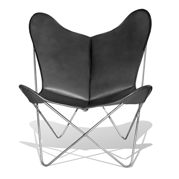 Hardoy Butterfly Chair ORIGINAL Leder schwarz mit Ottoman